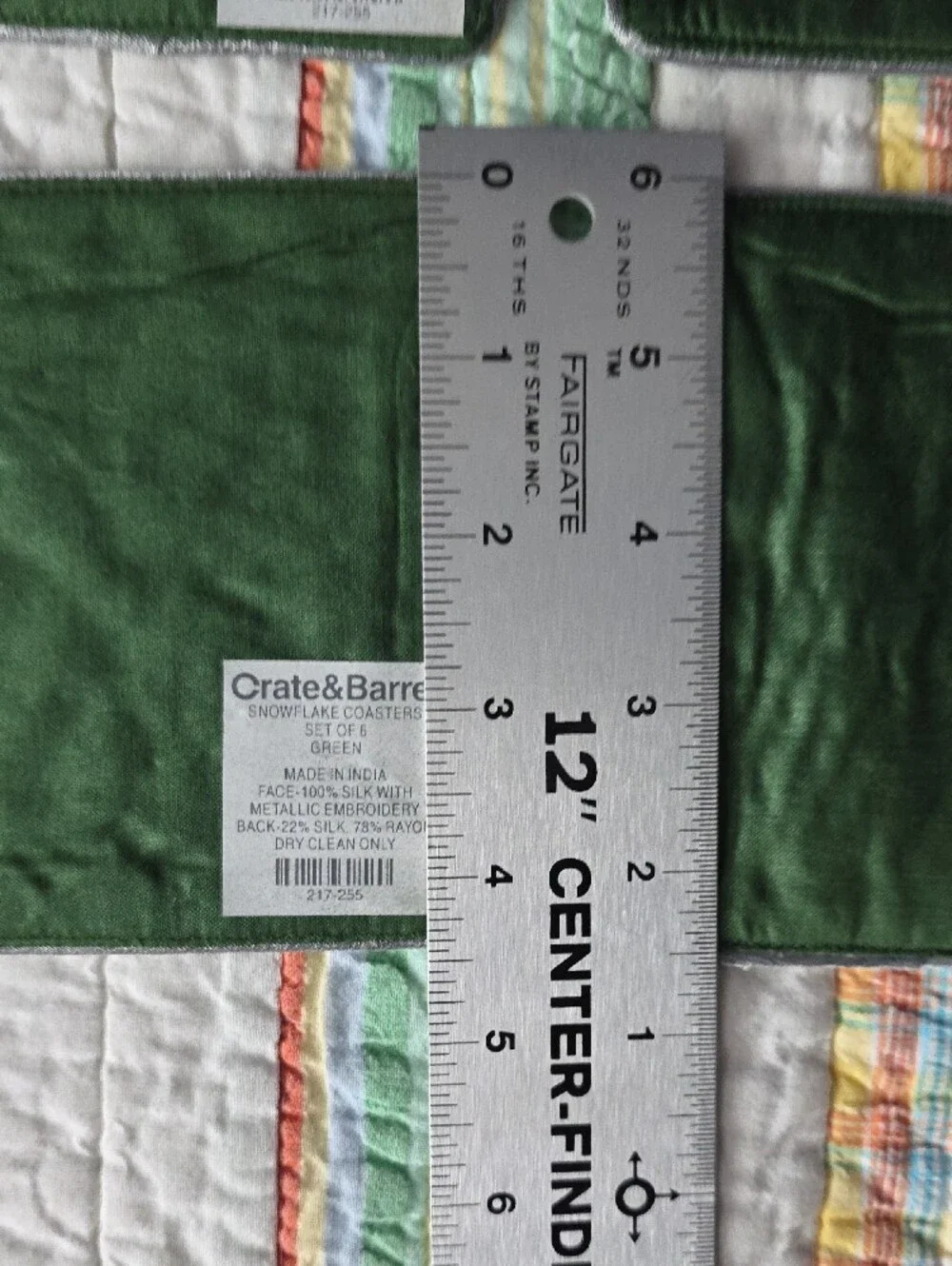 Crate & Barrel Dark Green Snowflake Coaster Set of 6